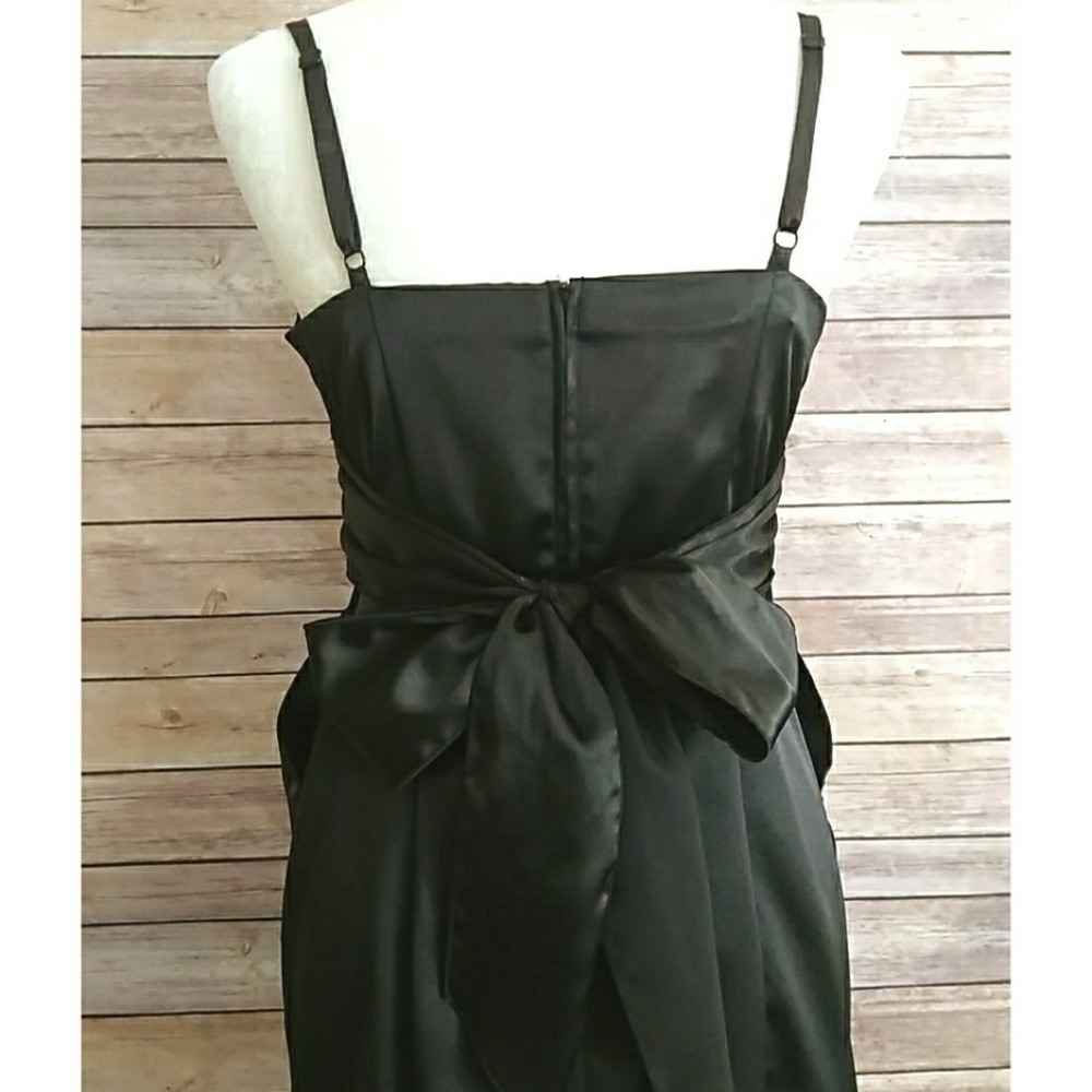 BCX Dress Black Pleated Cummerbund Sash Cocktail Satin Knee Length Size 9 Junior - Picture 5 of 9